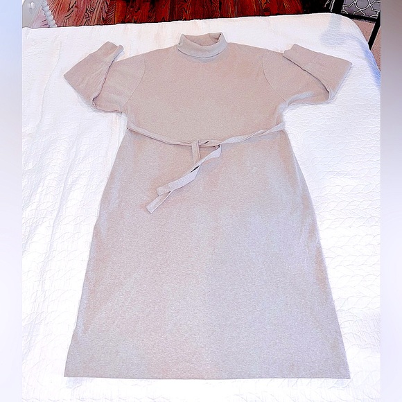 Prologue beige cream, ribbed, stretch knit turtleneck midi dress excellent cond - Picture 1 of 12